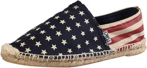 Unisex 4th of July Patriotic Flag Pattern Espadrille Slip on Loafers Comfy Canvas Breathable Lightweight Non-Slip Flat Dressy Shoes for Men Women Summer Casual Indoor Outdoor Footwear Blue