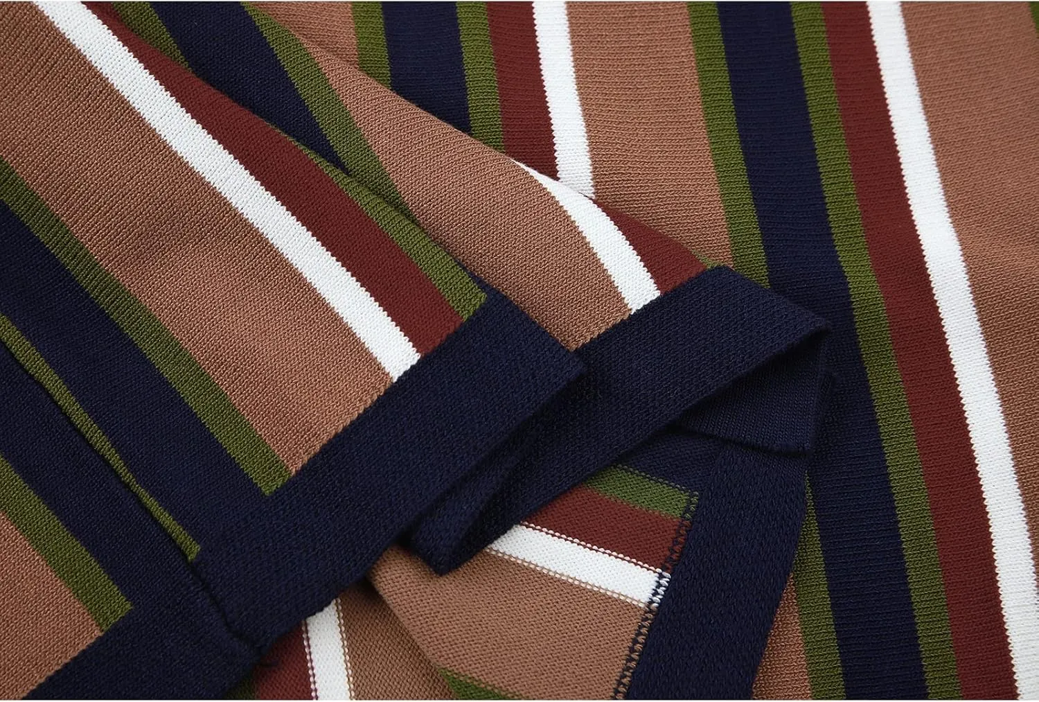 V VALANCH Men's Long/Short Sleeve Knitted Shirts Button Down Vintage Vercital Stripe Camp Collar Polo Shirt