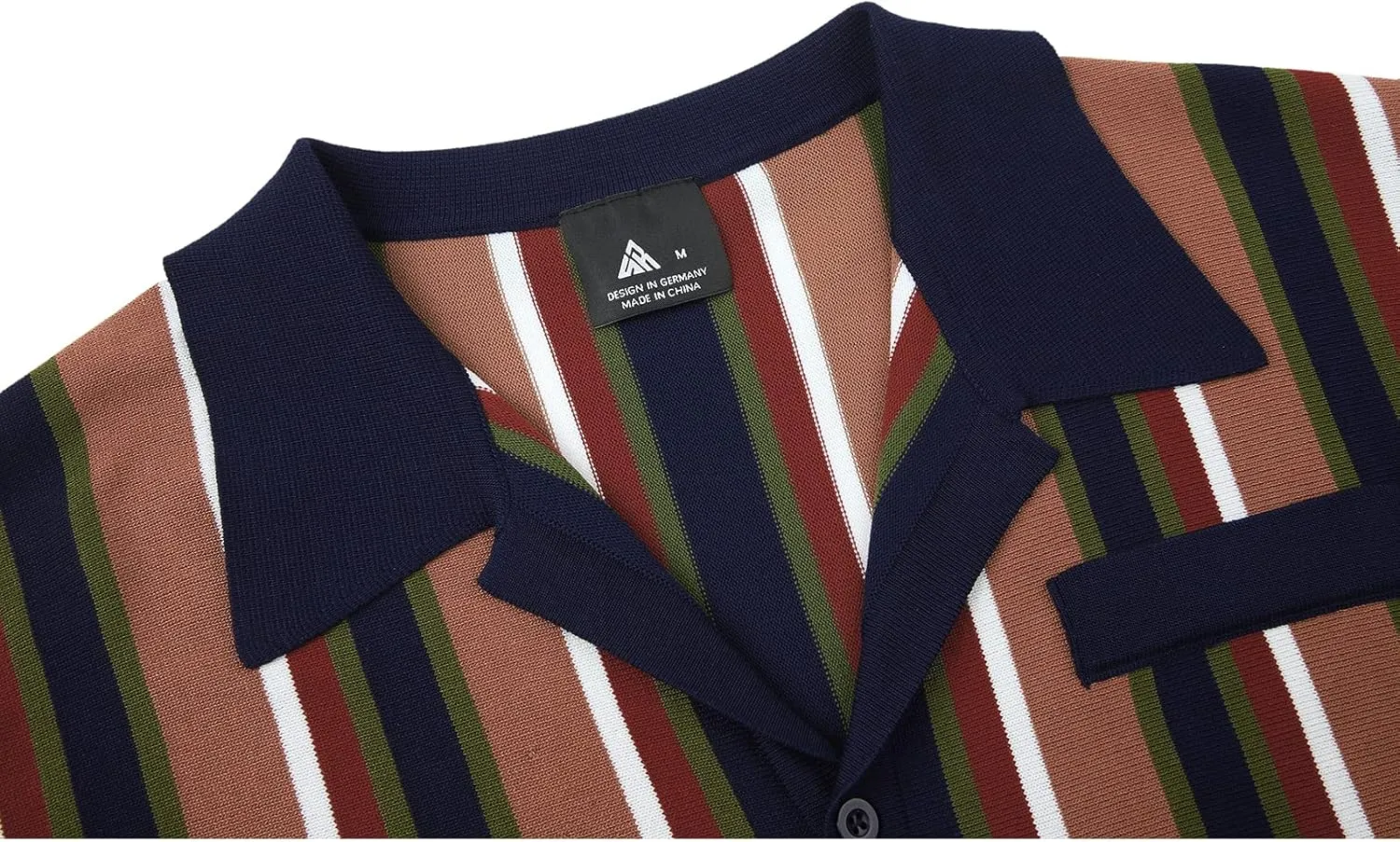 V VALANCH Men's Long/Short Sleeve Knitted Shirts Button Down Vintage Vercital Stripe Camp Collar Polo Shirt