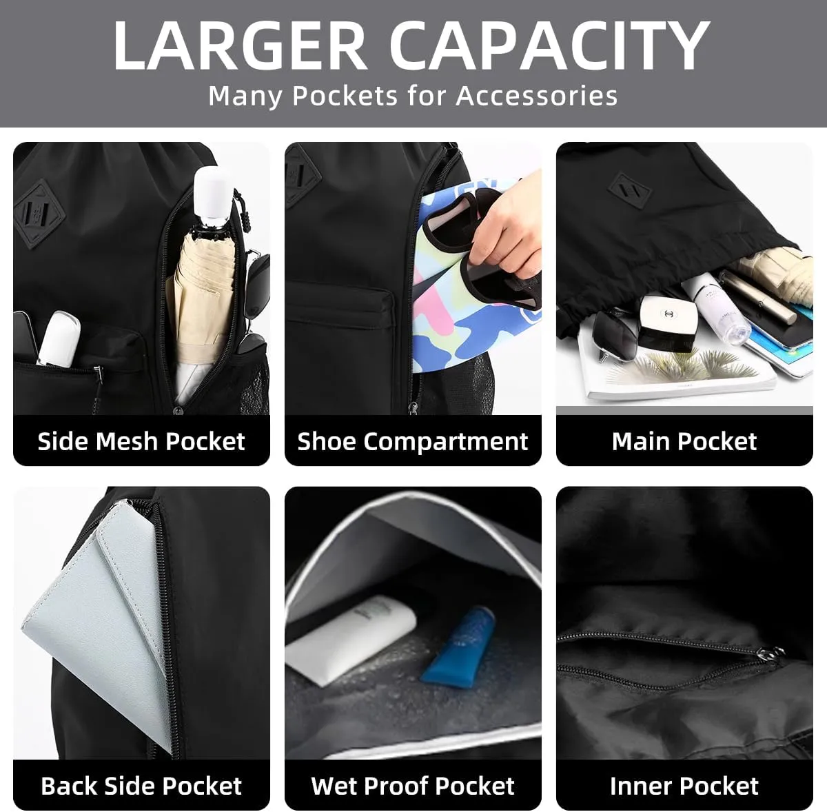 Valleycomfy Waterproof Drawstring Gym Backpack Bag for Men & Women,Sports Gym Bag with Side Pocket Blue