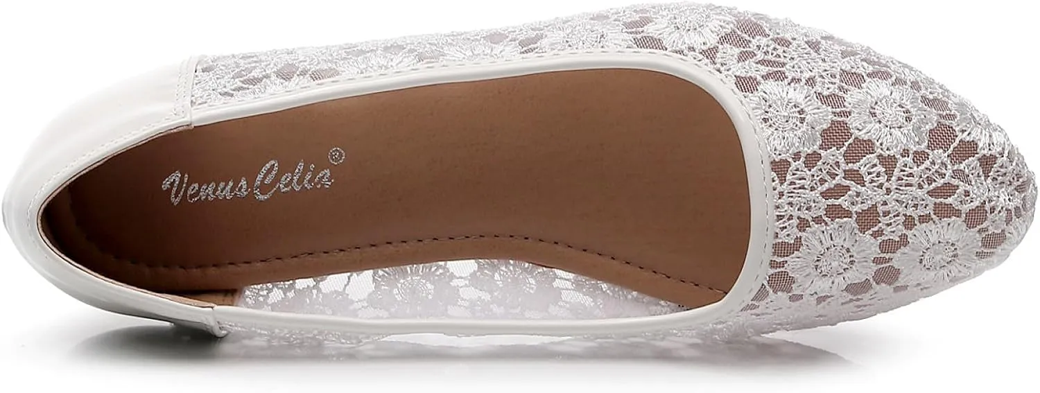 VenusCelia Women's Serenity Breathable Lace Upper Flat