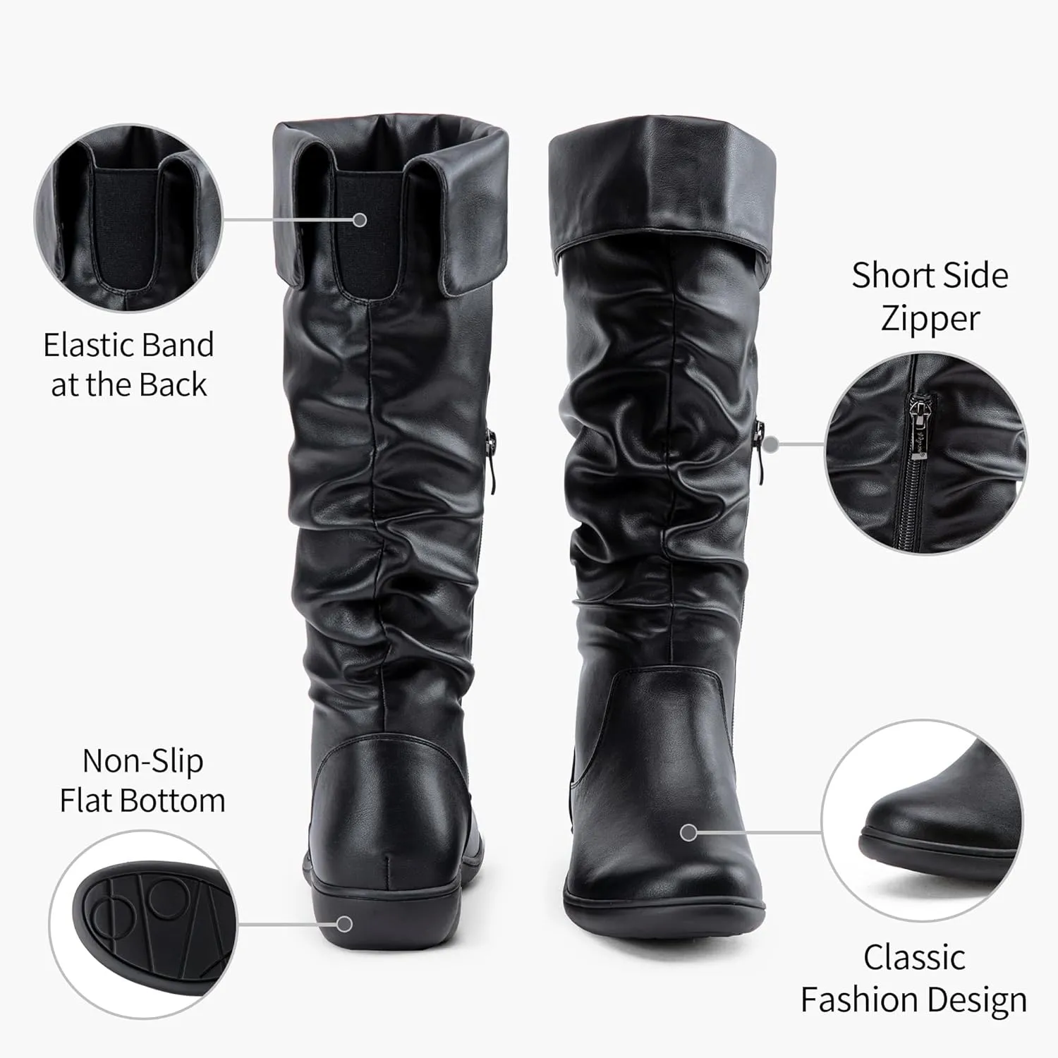 Vepose Women's Knee High Comfortable Boots Suede Slouch Flat Boots for Women