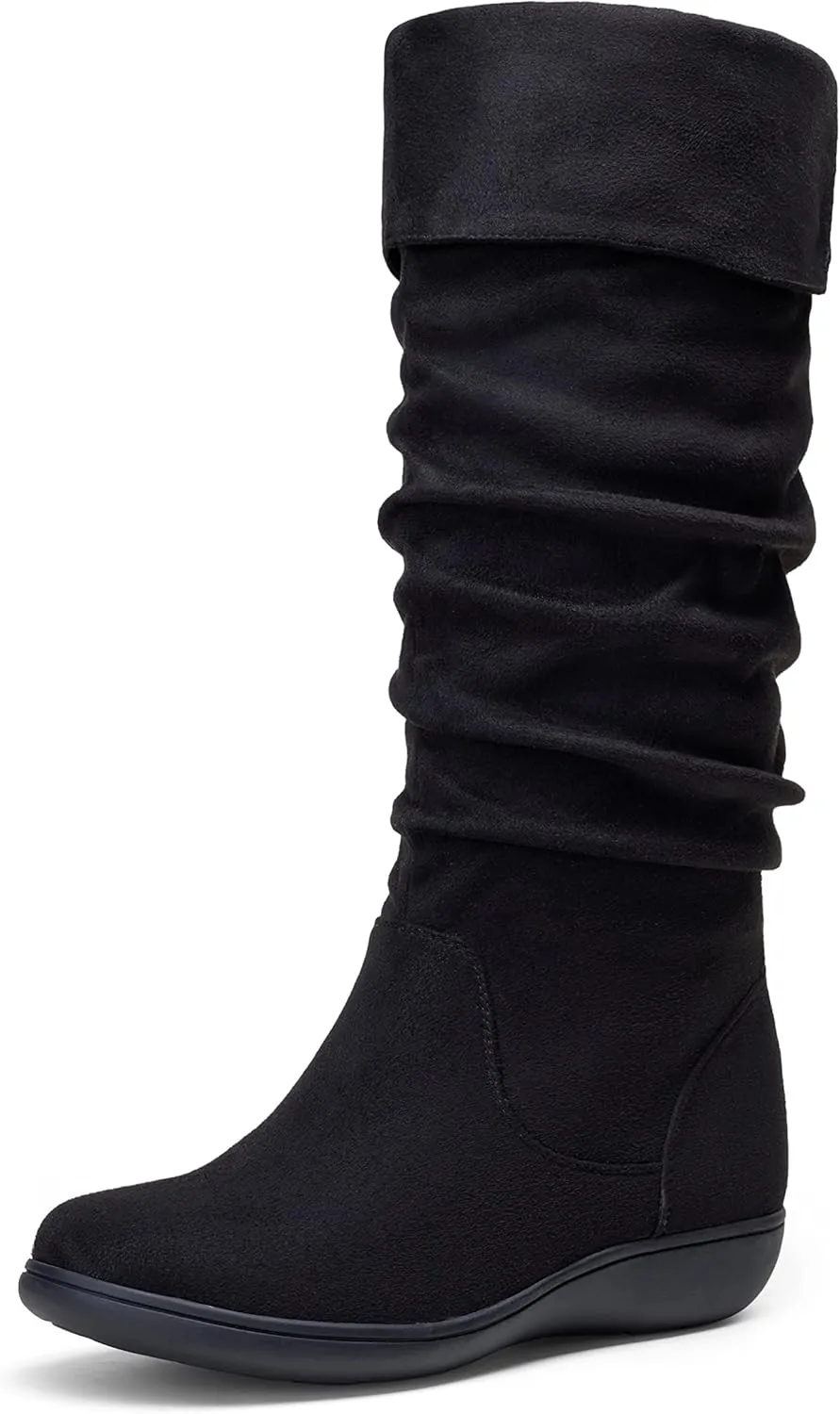 Vepose Women's Knee High Comfortable Boots Suede Slouch Flat Boots for Women