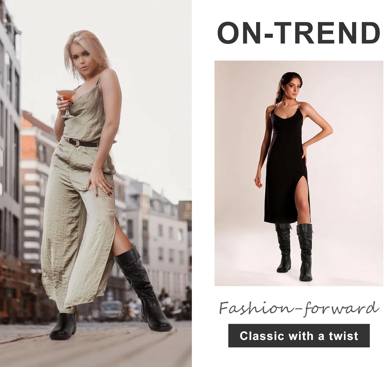 Vepose Women's Knee High Comfortable Boots Suede Slouch Flat Boots for Women