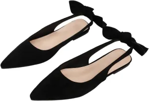 Verdusa Women's Bow Pointed Toe Mule Shoes PU Leather Slingback Low Heels Slip on Flats