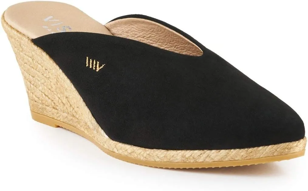 VISCATA Truja Suede Wedge Mule Handmade 2 ½” Heel Women's Sandals with Breathable Cotton Canvas and 100% Natural Jute Midsole for All Casual Occasions