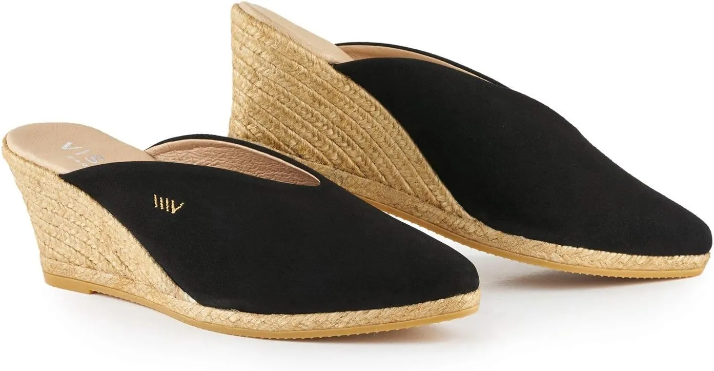 VISCATA Truja Suede Wedge Mule Handmade 2 ½” Heel Women's Sandals with Breathable Cotton Canvas and 100% Natural Jute Midsole for All Casual Occasions