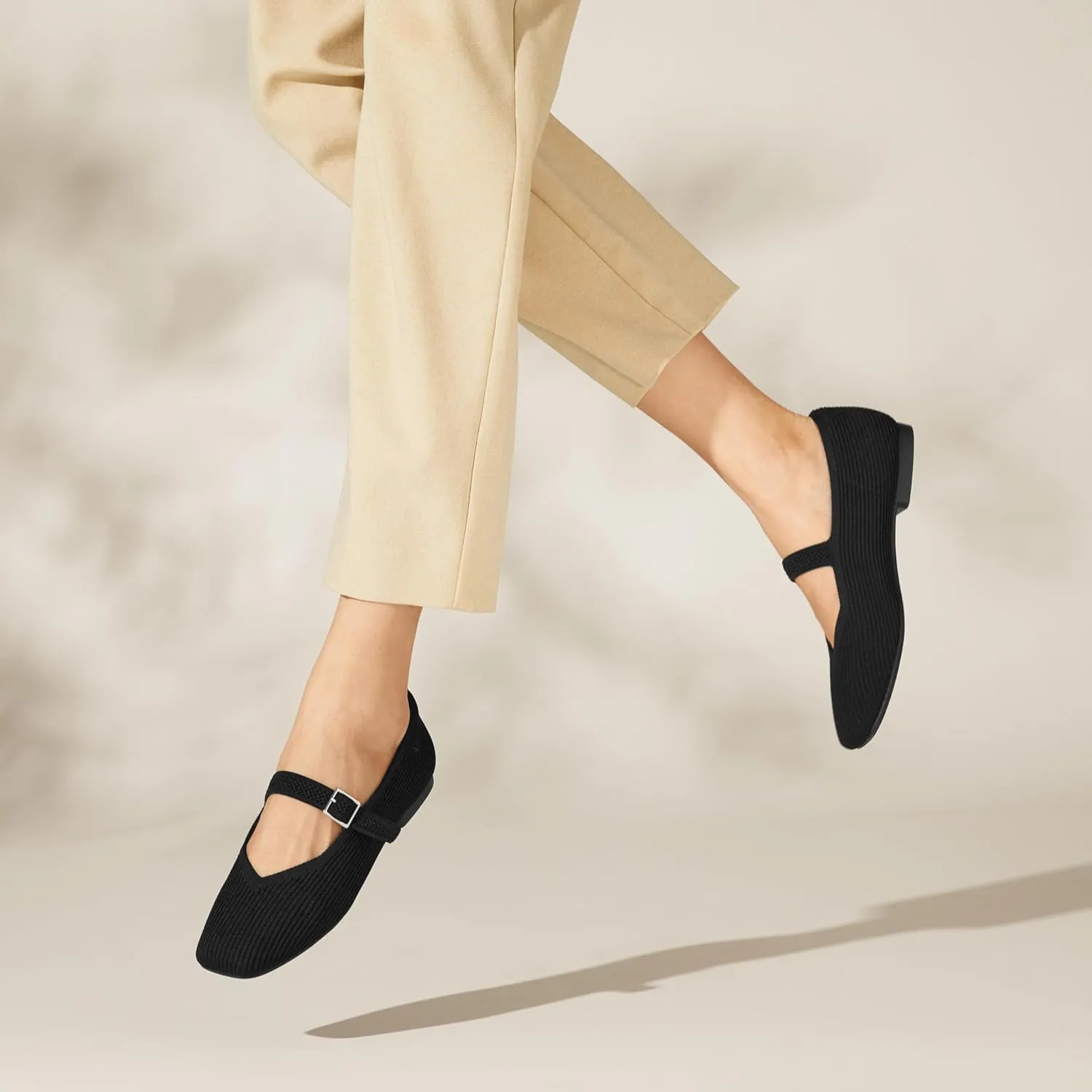 VIVAIA Margot Mary Jane Women Flat Shoes Comfortable for Work with Arch Support Slip on Square-Toe Washable Shoes