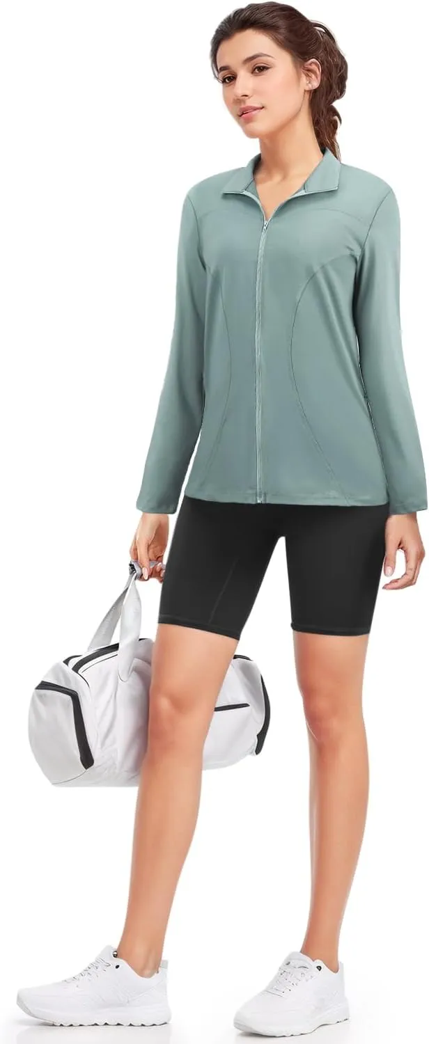 Vldnery Womens Lightweight Athletic Track Jackets Full Zip Long Sleeve Shirts Moisture Wicking Hiking Running Workout Tops