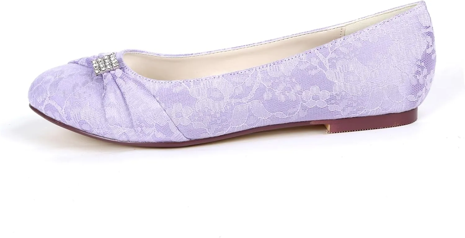 Wedding Shoes for Bride Lace Wedding Flats Comfortable Women Bridal Shoes Flats Closed Toe Ballet Flats