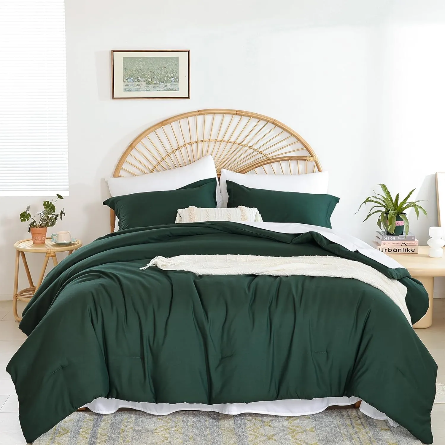 weigelia Emerald Green Comforter Set 7 Pieces Queen Comforter Set Bed in a Bag Queen Size Bedding Set with Sheets for All Season