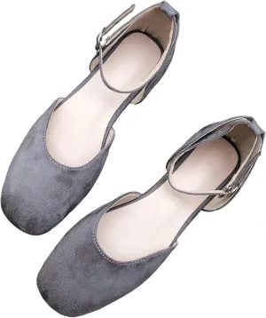 WENJIAZHIZHI Women Square Toe Ankle Buckle Flat Sandals All-Match Comfortable Dressy Wedding Ballets Flats