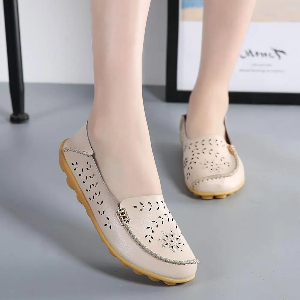 WERWAES Casual Womens Loafers Shoes Hollow Leather Breathable Lightweight Slip on Loafers Flats Walking Office Classic Moccasins Loafers for Women