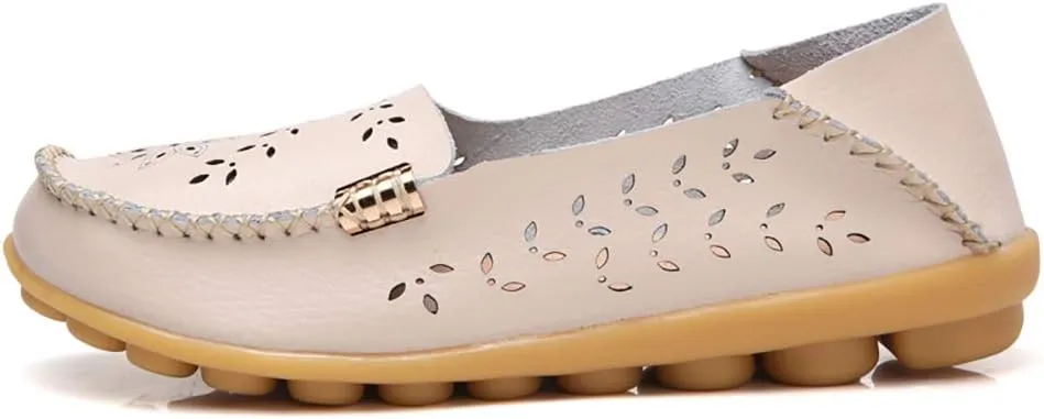 WERWAES Casual Womens Loafers Shoes Hollow Leather Breathable Lightweight Slip on Loafers Flats Walking Office Classic Moccasins Loafers for Women
