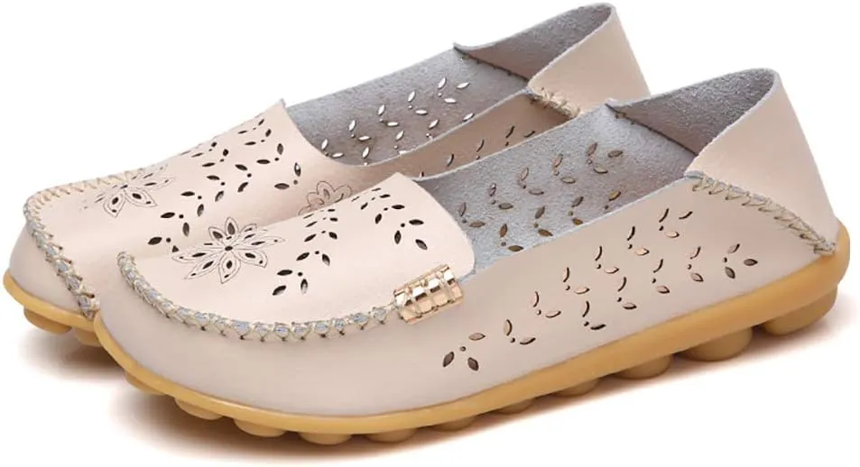 WERWAES Casual Womens Loafers Shoes Hollow Leather Breathable Lightweight Slip on Loafers Flats Walking Office Classic Moccasins Loafers for Women