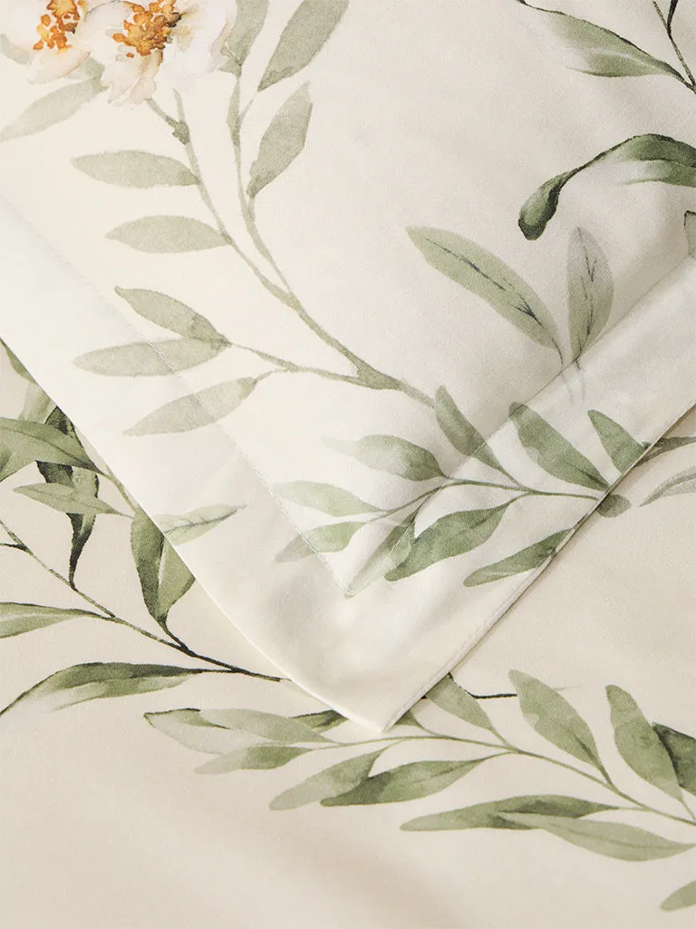 Westside Home Green Foliage Design King Bed Flat Sheet and Pillowcase Set