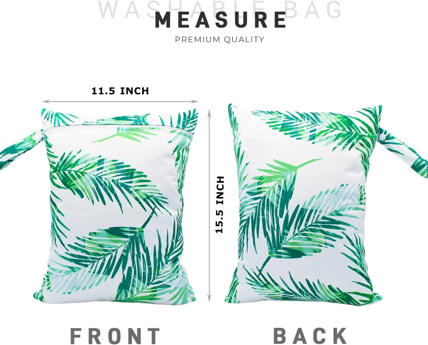 Wet Dry Bag Waterproof Reusable Wet Bag for Swimsuit, Travel, Beach, Pool, Bathing Suit, Diapers, Dirty Yoga Gym Clothes Daycare Organizer One Zippered Pocket (green leaf 2), YLN770
