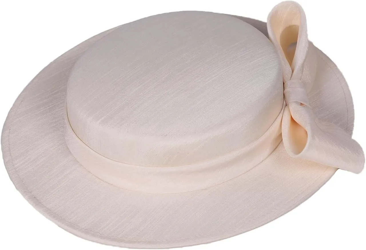 Wide Brim Church Derby Hat for Women - Elegant Kentucky Fascinator with Bow,Bridal Wedding Tea Party Formal Flat Top Hats