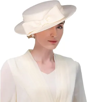 Wide Brim Church Derby Hat for Women - Elegant Kentucky Fascinator with Bow,Bridal Wedding Tea Party Formal Flat Top Hats