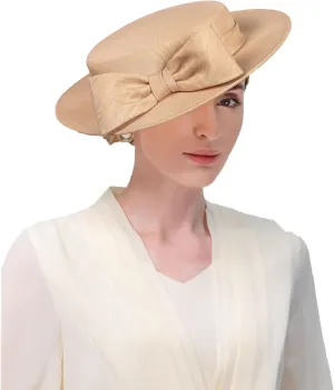 Wide Brim Church Derby Hat for Women - Elegant Kentucky Fascinator with Bow,Bridal Wedding Tea Party Formal Flat Top Hats