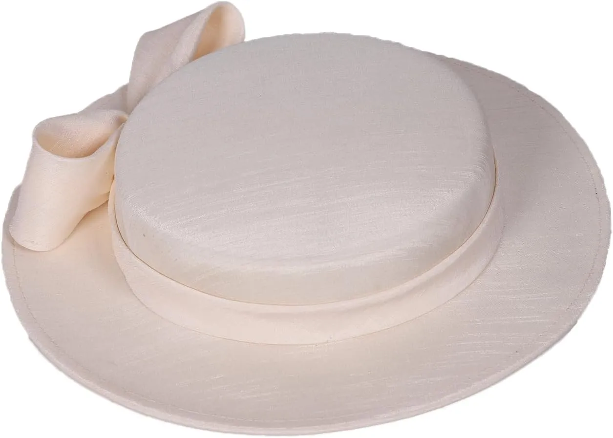 Wide Brim Church Derby Hat for Women - Elegant Kentucky Fascinator with Bow,Bridal Wedding Tea Party Formal Flat Top Hats