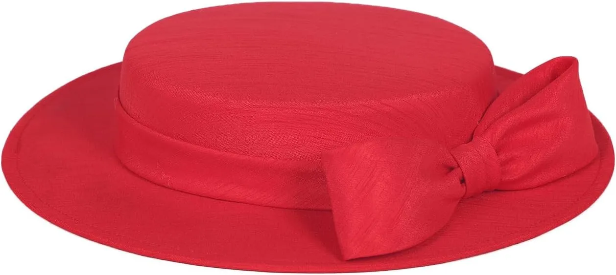 Wide Brim Church Derby Hat for Women - Elegant Kentucky Fascinator with Bow,Bridal Wedding Tea Party Formal Flat Top Hats