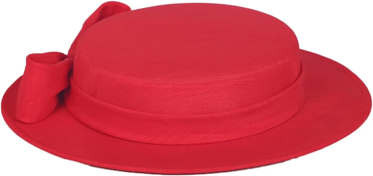 Wide Brim Church Derby Hat for Women - Elegant Kentucky Fascinator with Bow,Bridal Wedding Tea Party Formal Flat Top Hats