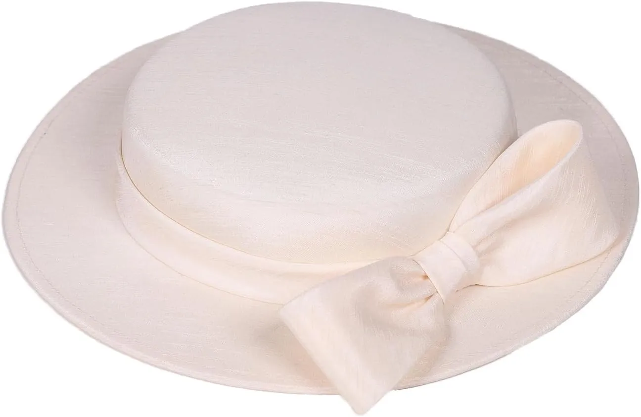 Wide Brim Church Derby Hat for Women - Elegant Kentucky Fascinator with Bow,Bridal Wedding Tea Party Formal Flat Top Hats