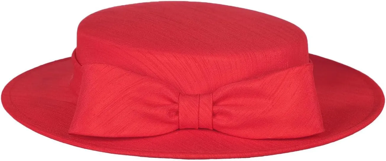 Wide Brim Church Derby Hat for Women - Elegant Kentucky Fascinator with Bow,Bridal Wedding Tea Party Formal Flat Top Hats
