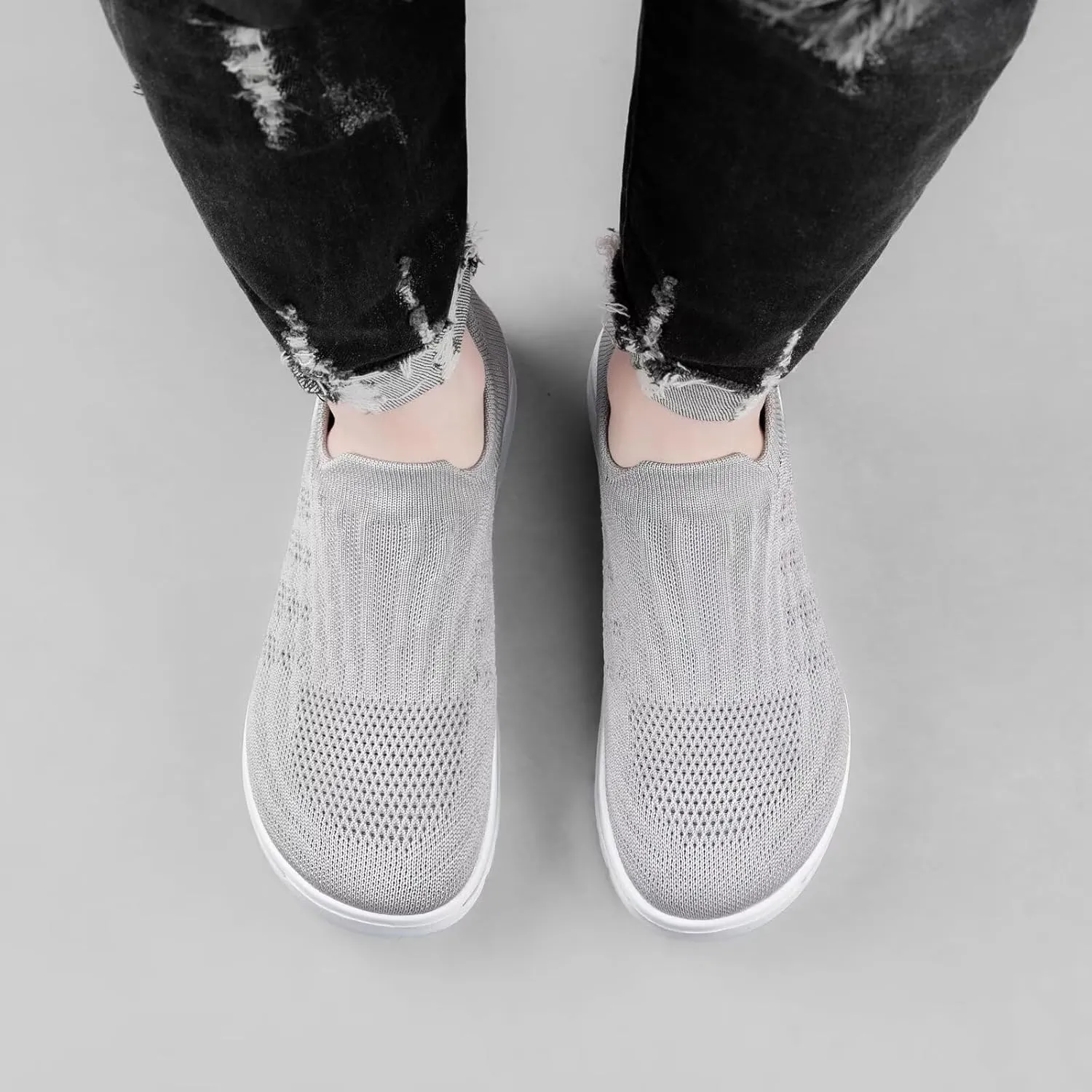 Wide Toe Shoes Women Barefoot Sneakers Mesh Flat Casual Pull-on Lightweight Breathable Comfortable