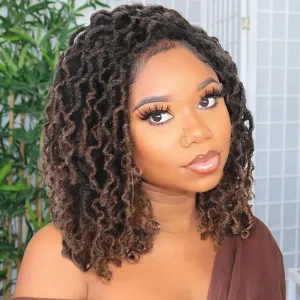 WIGER Short Faux Locs Hair Wigs Glueless Dreadlock Wig for Black Women Ombre Brown Curly Bob Twisted Wigs African American Hair 1B/30 Afro Kinky Synthetic Dreads Wig