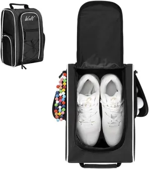 Wolt |Golf Shoe Bag for Travel- Zippered Shoes Carrier Bags with Ventilation & Double Outside Accessory Pocket for Socks, Tees, Golf Balls, etc. for women and men (Black)