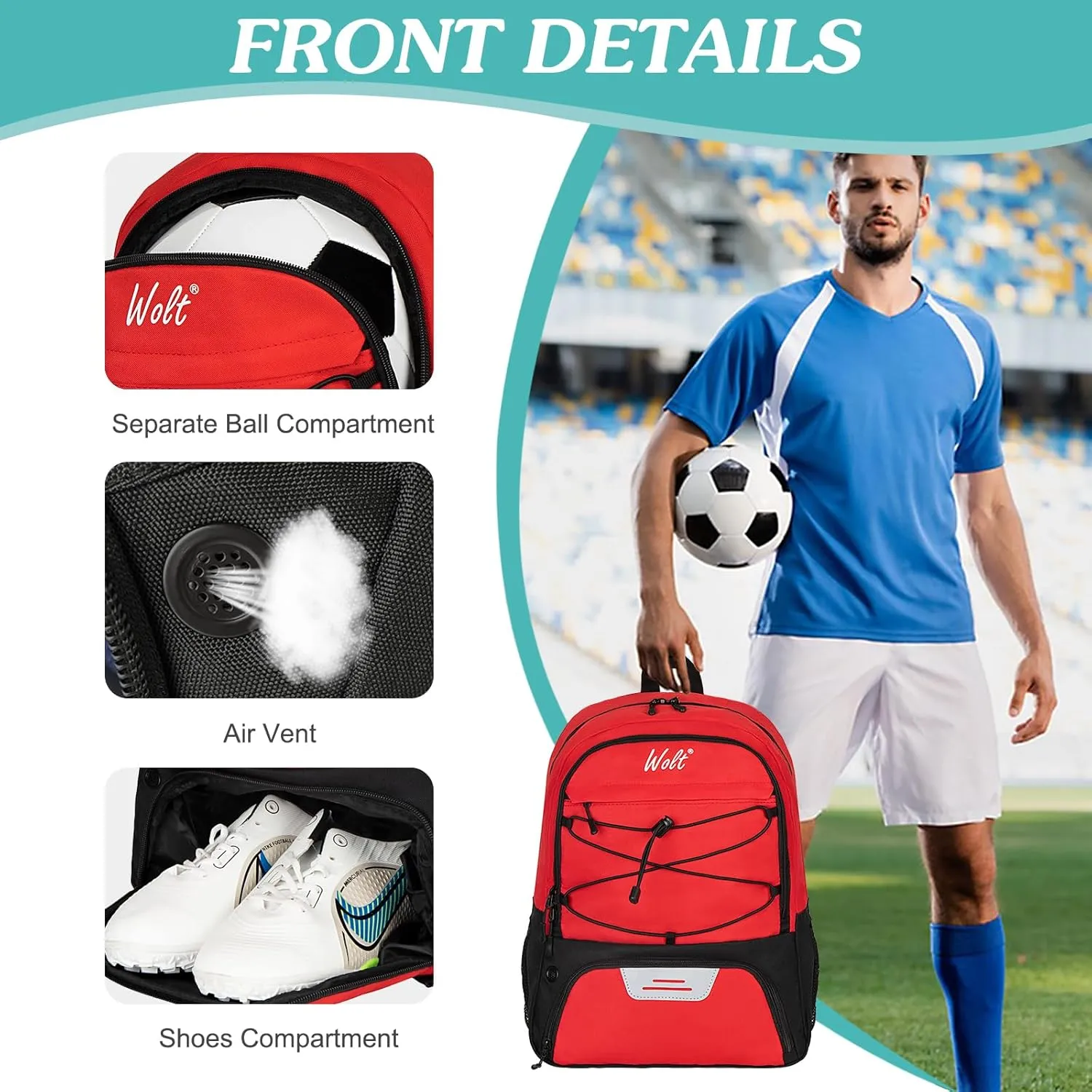 WOLT Youth Soccer Bag, Soccer Backpack, Basketball Backpack with Cleat Shoe and Ball Compartments Volleyball Backpack