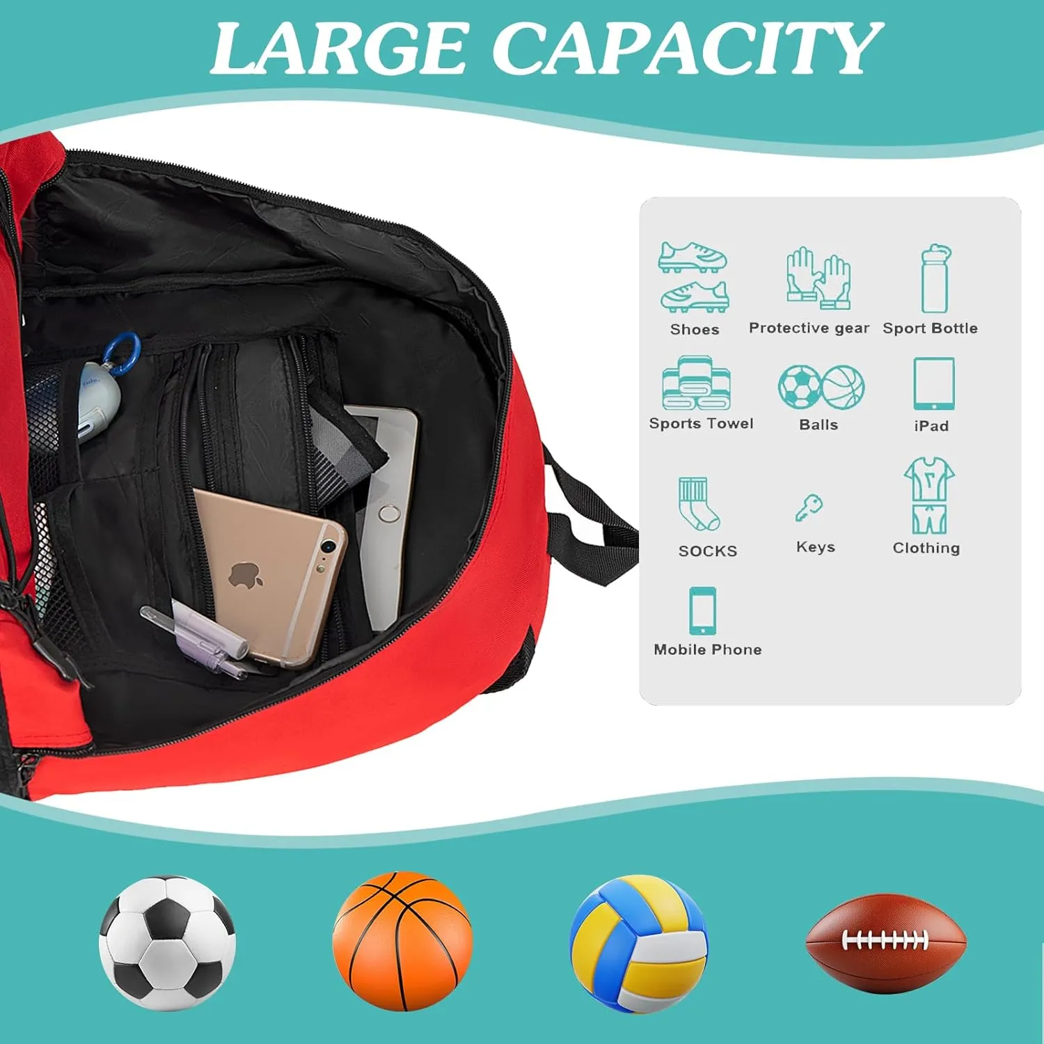 WOLT Youth Soccer Bag, Soccer Backpack, Basketball Backpack with Cleat Shoe and Ball Compartments Volleyball Backpack