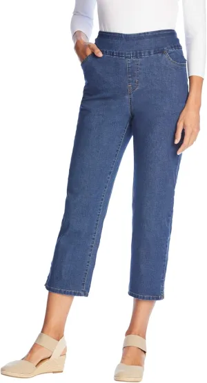 Woman Within Plus Size Flex-Fit Pull-On Denim Capri