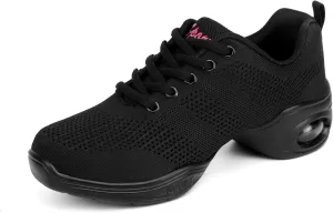 Women Dance Sneakers Jazz Shoes Lace-up Sneaker,Air Cushion Mesh Slip Jazz Dance Shoes Platform Split Sole Athletic Walking Dance Shoes