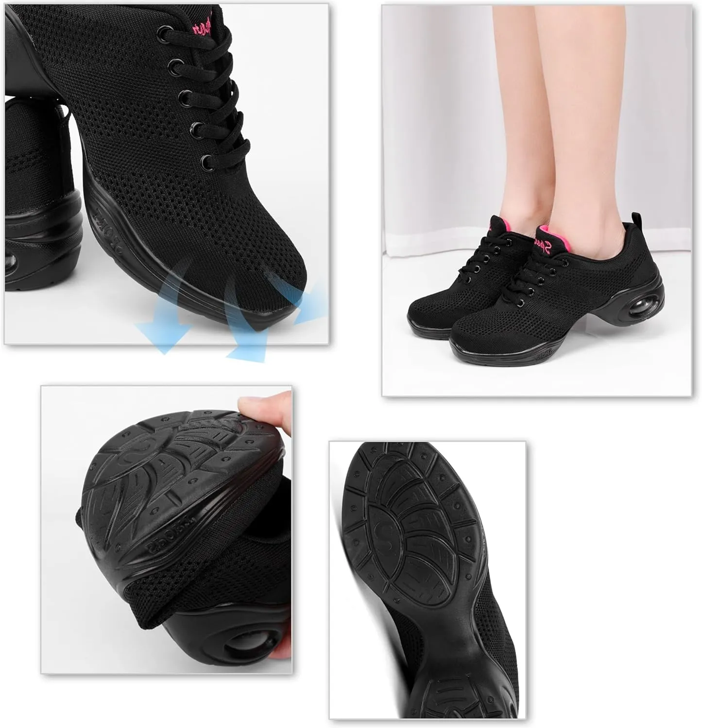 Women Dance Sneakers Jazz Shoes Lace-up Sneaker,Air Cushion Mesh Slip Jazz Dance Shoes Platform Split Sole Athletic Walking Dance Shoes