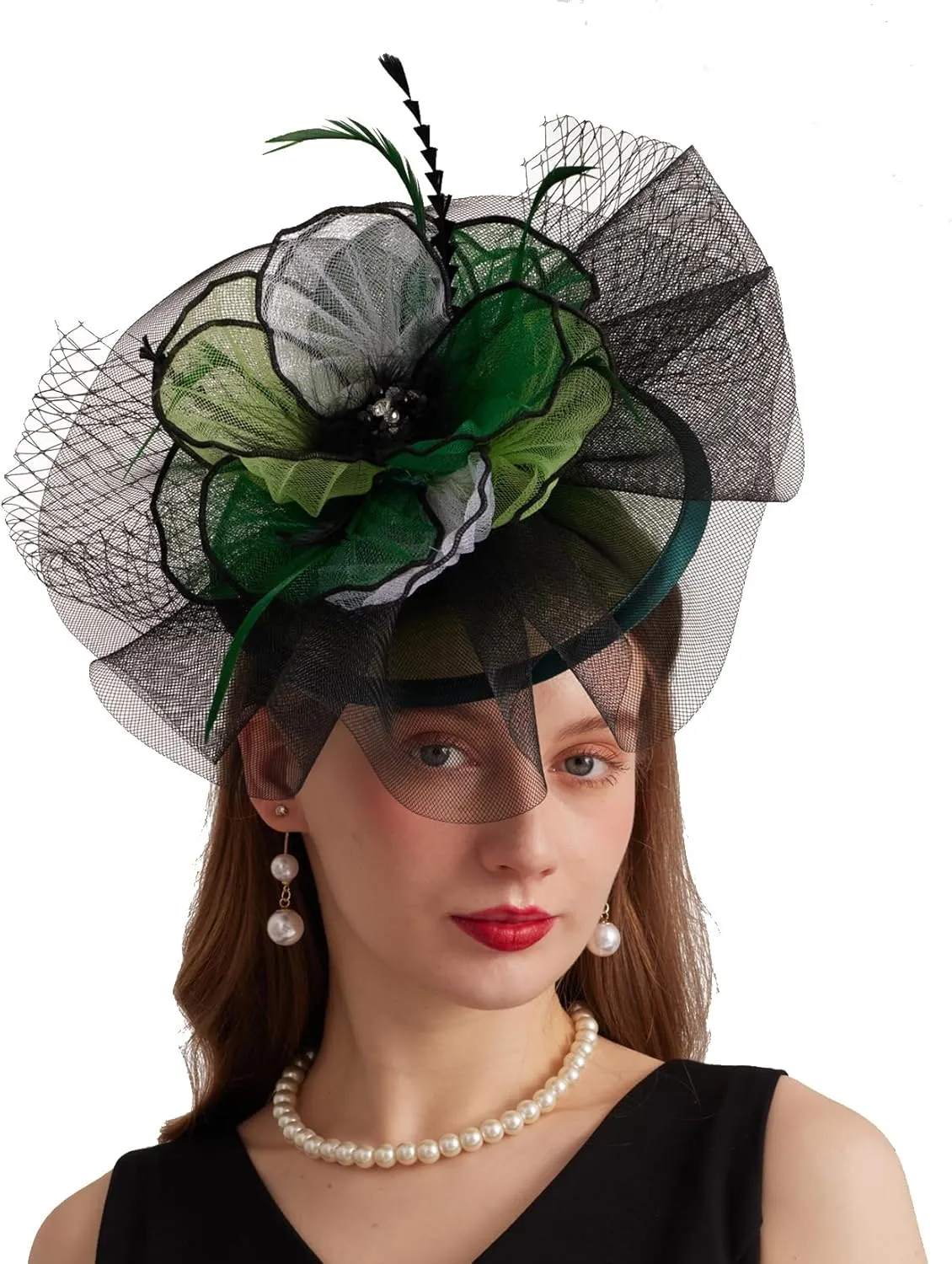 Women Elegant Organza Derby Hat Wide Brim Sun Hats for Wedding Tea Party Fascinator Hat