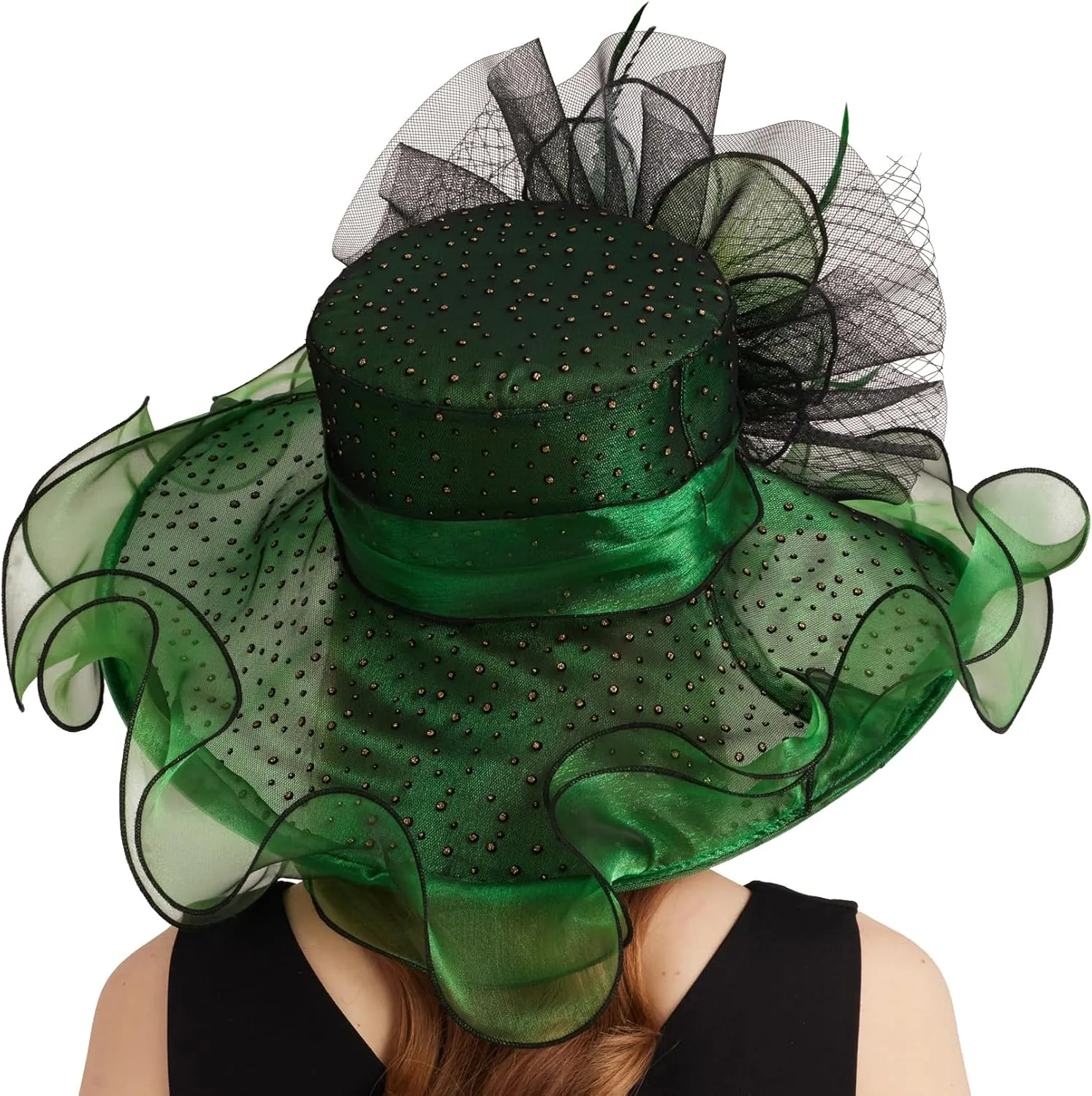 Women Elegant Organza Derby Hat Wide Brim Sun Hats for Wedding Tea Party Fascinator Hat