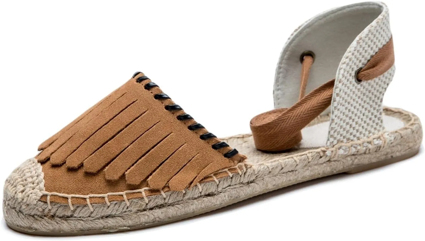 Women Espadrille Lace Up Flats Comfortable Summer Breathable Espadrille Sandals Adjustable Shoelace Dating Work Travel