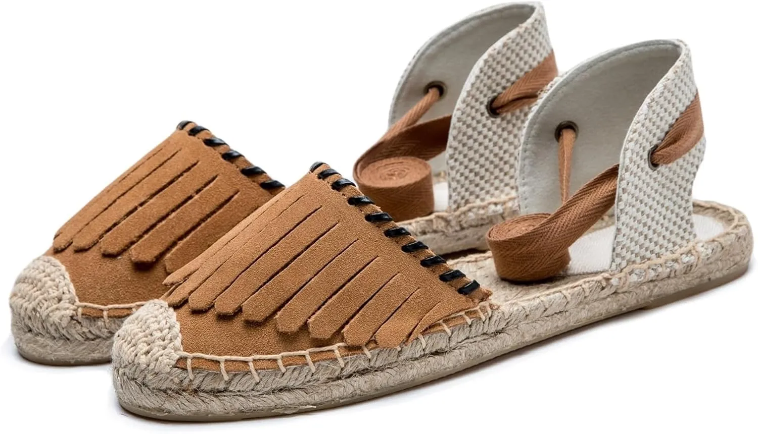 Women Espadrille Lace Up Flats Comfortable Summer Breathable Espadrille Sandals Adjustable Shoelace Dating Work Travel