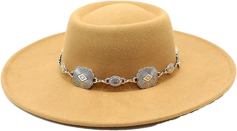 Women Felt Fedoras Hat Brim Formal Church Wedding Cap Concave Flat Derby Hats
