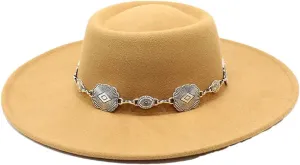 Women Felt Fedoras Hat Brim Formal Church Wedding Cap Concave Flat Derby Hats
