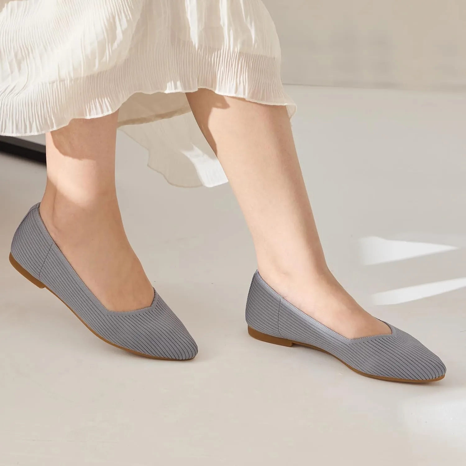 Women Flats Non-Slip Shoes Pointed Toe Knit Ballet Softable Casual Shoes Work Flats Comfortable Dressy for Woman