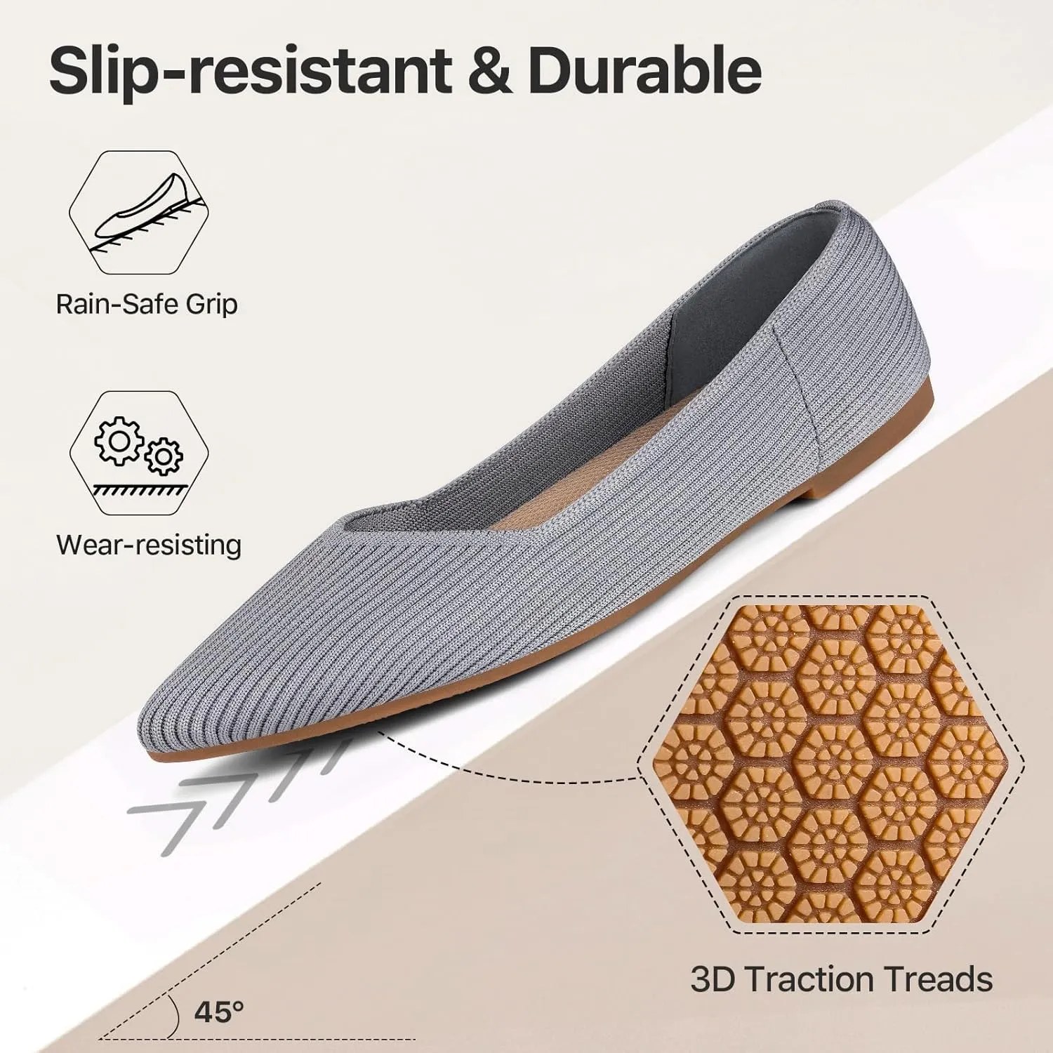 Women Flats Non-Slip Shoes Pointed Toe Knit Ballet Softable Casual Shoes Work Flats Comfortable Dressy for Woman
