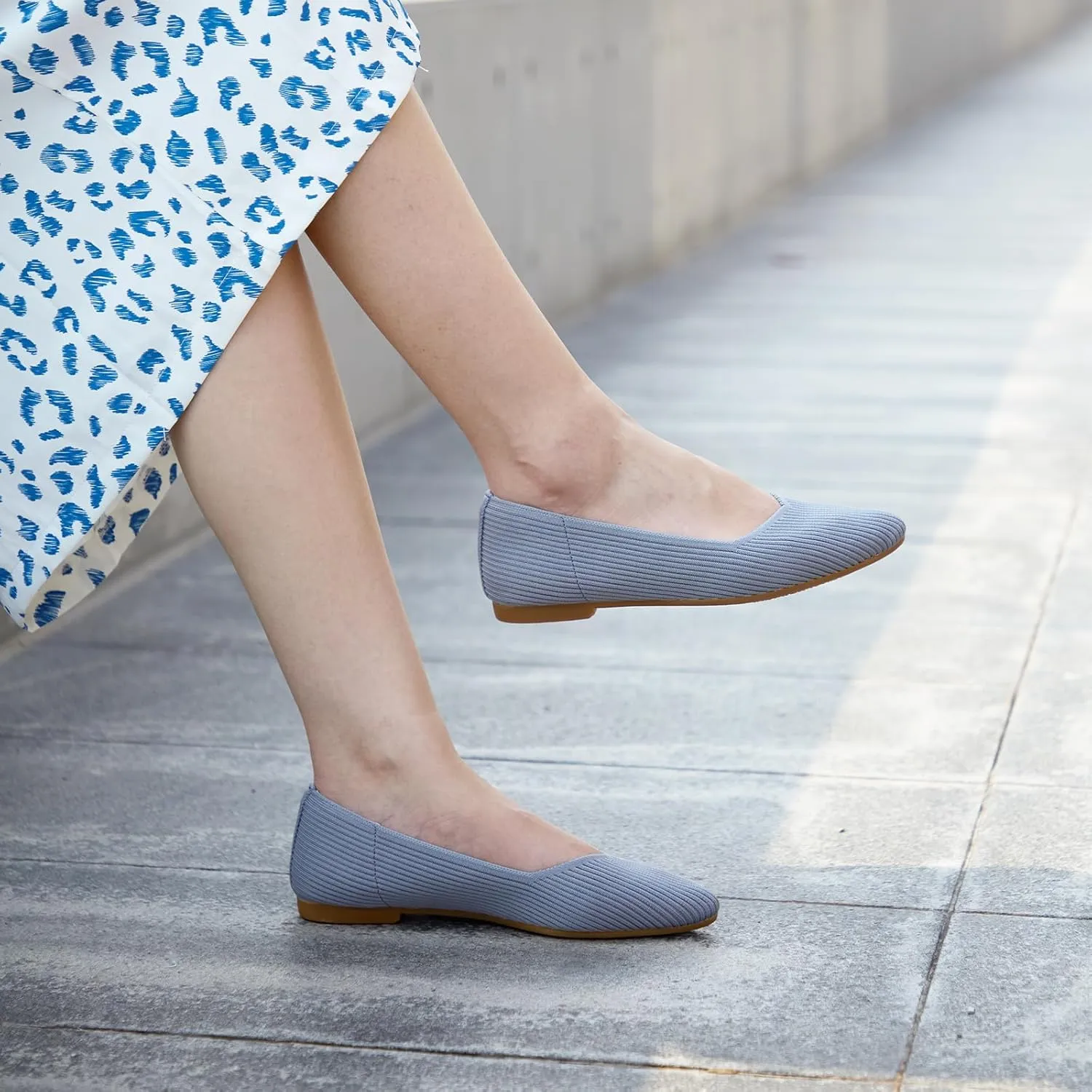 Women Flats Non-Slip Shoes Pointed Toe Knit Ballet Softable Casual Shoes Work Flats Comfortable Dressy for Woman