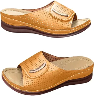 Women Low Wedge Arch Support Sandals Hollow Breathable Orthopedic Ladies Comfort Summer Slippers