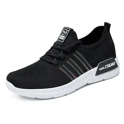 Women Sneakers Vulcanized Shoes Lace Up Breathable Knitted Flats