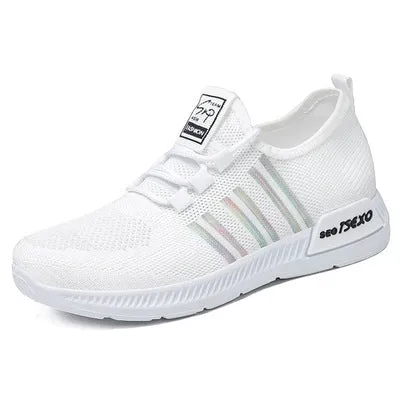 Women Sneakers Vulcanized Shoes Lace Up Breathable Knitted Flats