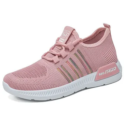 Women Sneakers Vulcanized Shoes Lace Up Breathable Knitted Flats